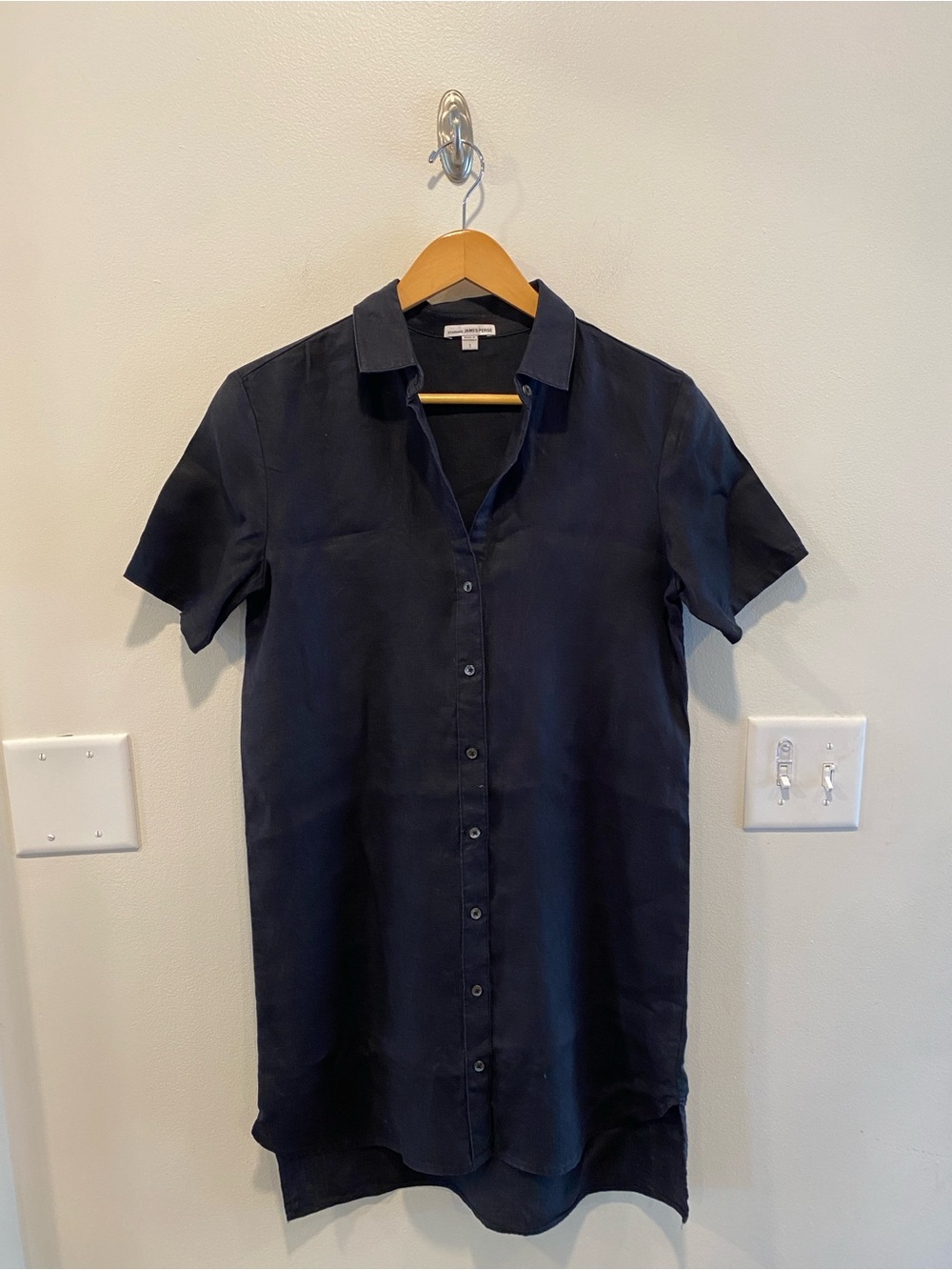James Perse linen shirt dress size 1 small black full button front fisherman